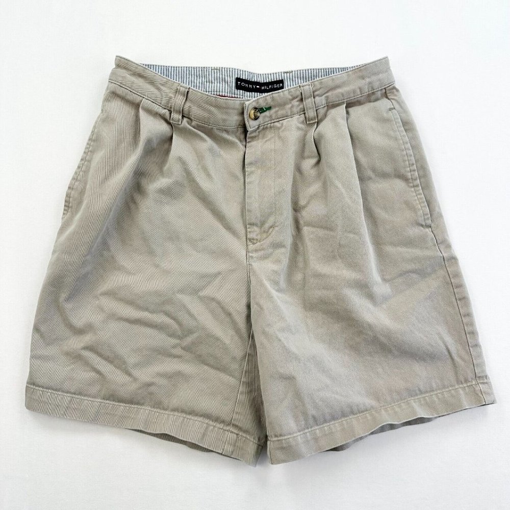 Tommy Hilfiger Shorts Mens 30 Grey Chino Flat Front Casual Outdoor Preppy Y2K - Picture 1 of 8